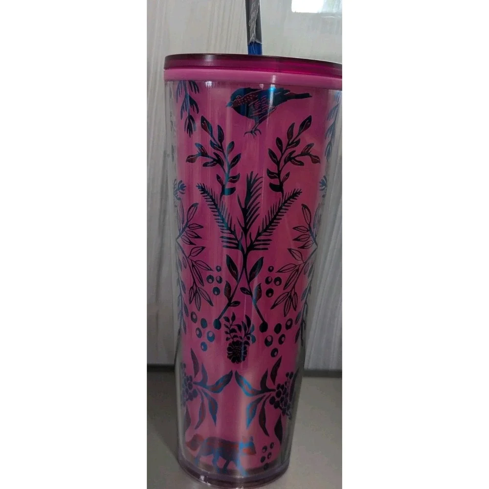 Starbucks New 2022 Holiday Woodland Lace Pink Color Change Tumbler 24oz Cold Cup